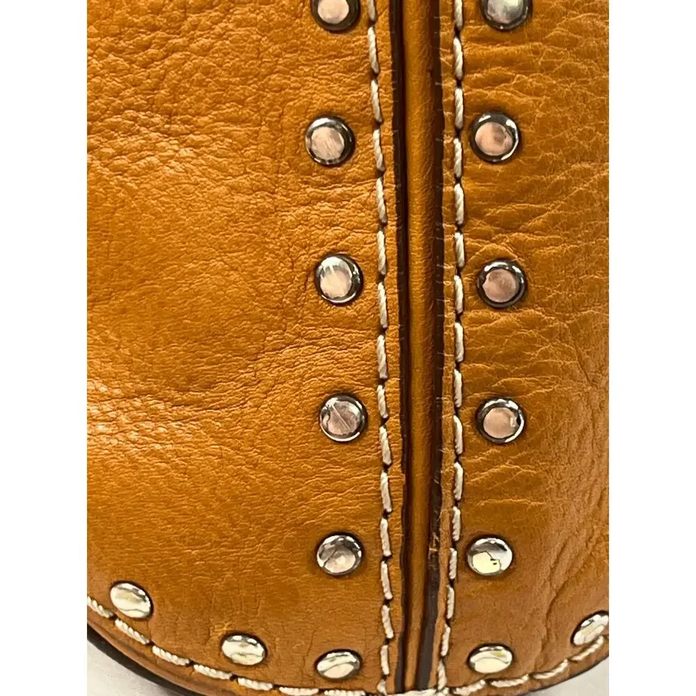 Michael Kors Astor Large Tan Brown Leather Drawstring Tote Bag Stud Detail